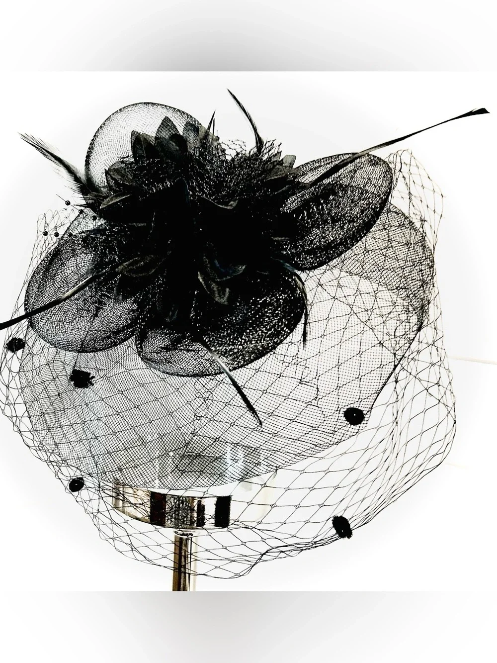 Black Feathered Veiled Fascinator Hat - Tea Parties, Kentucky Derby, Weddings